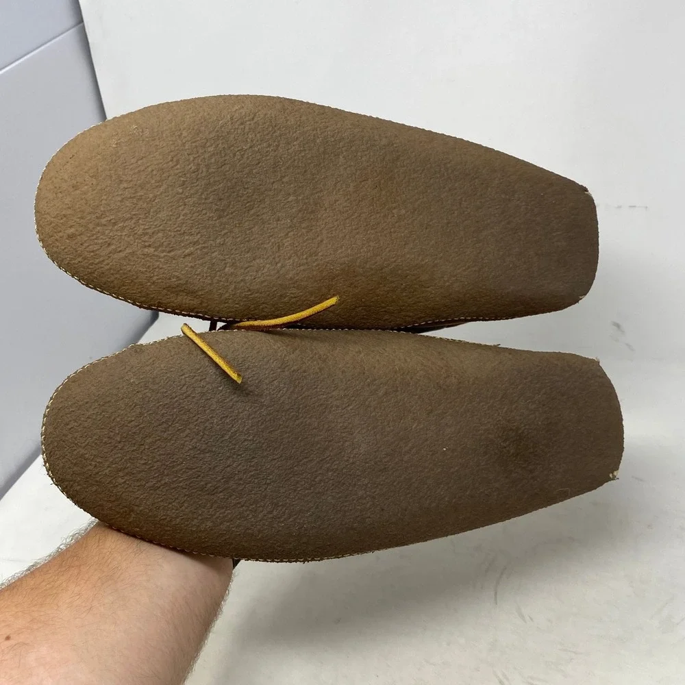 LL Bean Mens Wicked Good Slippers 12 Medium Yellow Leather Shearling Moccasin